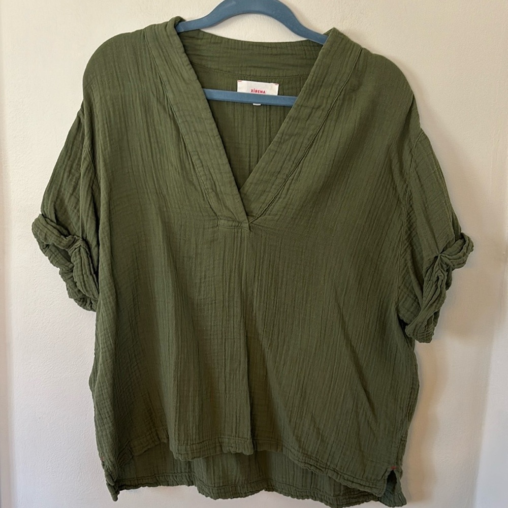 Xirena green gauze oversized short sleeved top size M